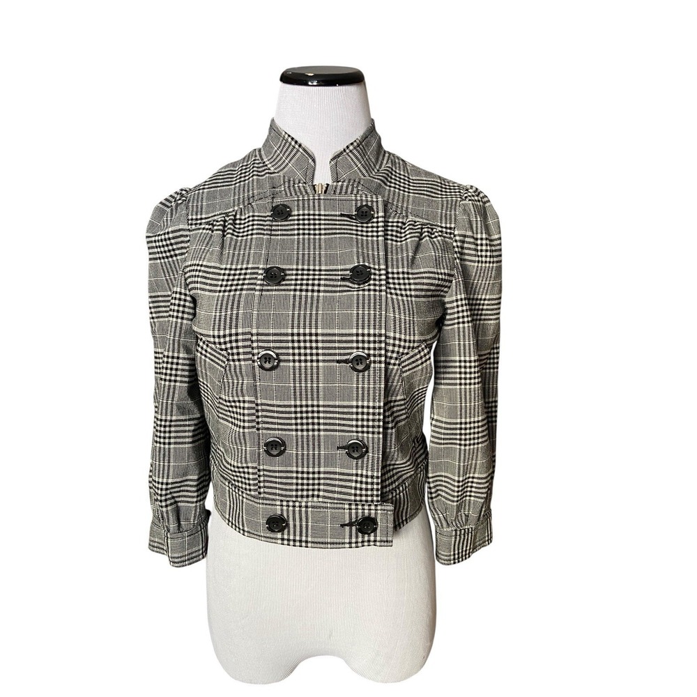 Y2K Guess Plaid Military Crop Double Breasted Blazer Jacket‎ Size S Office Siren